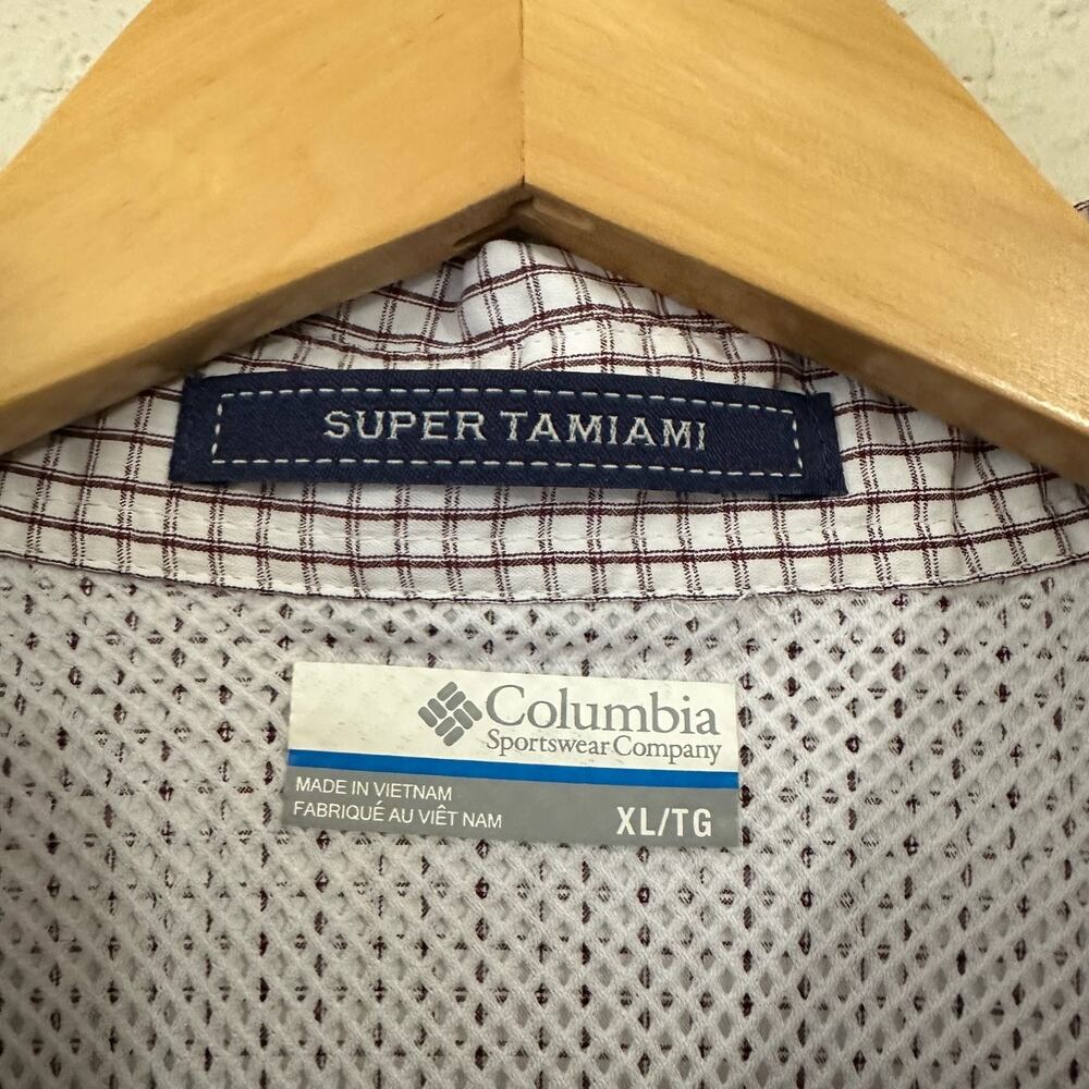 COLUMBIA PFG Super Tamiami Shirt White Burgundy Check Texas A&M Fishing - Picture 8 of 12